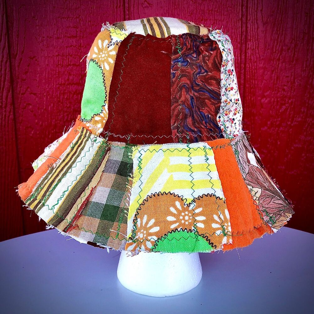 Vintage Vibes Patchwork Floppy Hat Upcycled Wearable Art - One Size